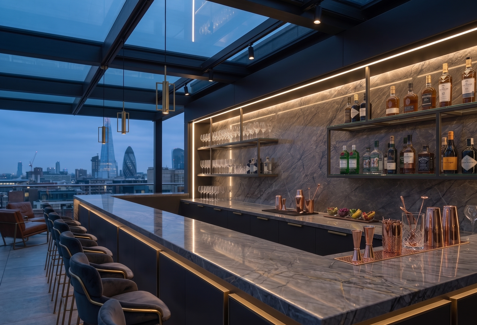 Valenza River quartzite rooftop bar, London